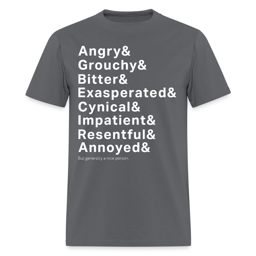 Generally a Nice Person Funny Typography T-Shirt – Sarcastic Humor Tee for Realistic People - charcoal
